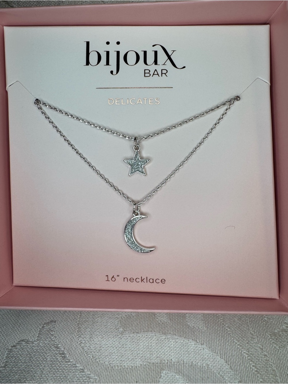 New Bijoux Bar Delicates Silver Star and Moon Layered Necklace